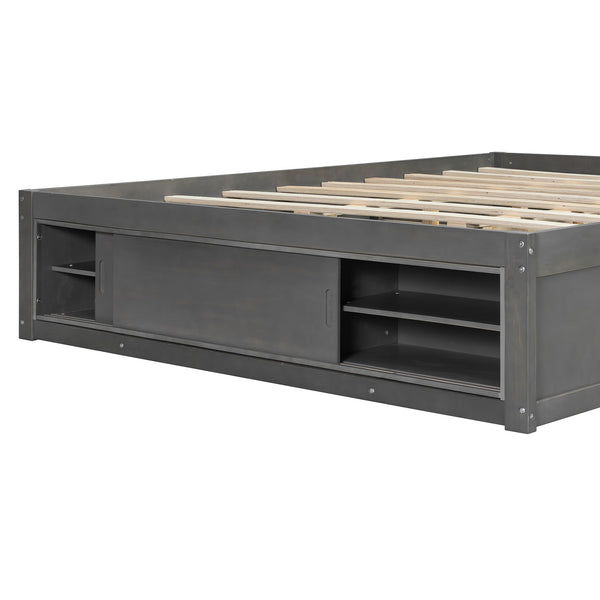 English Elm Queen Platform Bed with Four Storage Drawers Footboard Cubby Modern Low Profile Frame Gray LP000138AAE