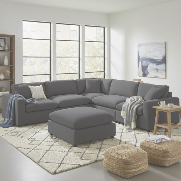 English Elm Caylie Modular 6-Piece Sectional Sofa - Charcoal, Family-Friendly Design, Easy Care & Comfort B050S00026