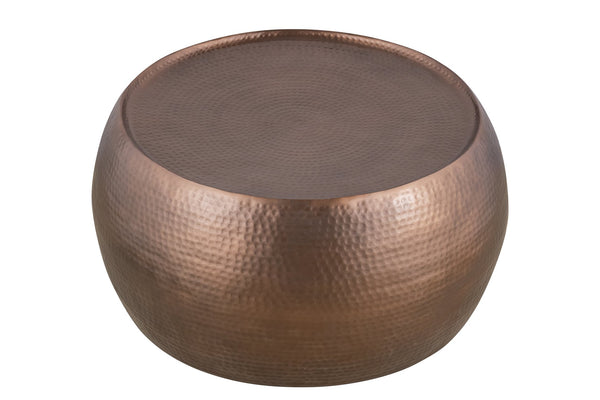 English Elm CT501 Hand-Hammered 32" Round Aluminum Coffee Table with Drum Silhouette and Timeless Texture Copper G150108434
