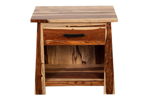 Porter Designs Kalispell Solid Sheesham Wood Nightstand With Hammered Metal Hardware & Craftsmanship Natural Wood 04-196-04-2419