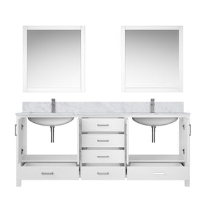 English Elm White Double Bath Vanity 80" W x 22" D with Carrara Marble Top, Chrome Faucet, 30" Mirrors, Durable Finish B2731S01054