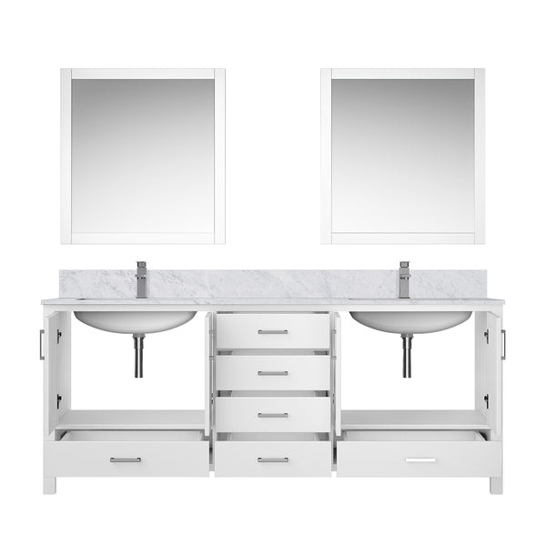 English Elm White Double Bath Vanity 80" W x 22" D with Carrara Marble Top, Chrome Faucet, 30" Mirrors, Durable Finish B2731S01054