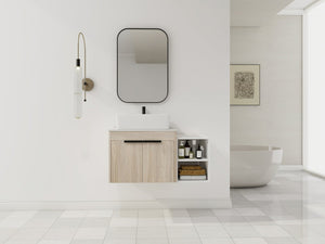 English Elm 36" Modern Floating Bathroom Vanity With Ceramic Sink, Storage Shelves, Soft-Close Doors & Style W999S00286
