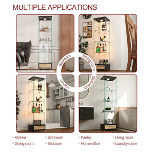 English Elm Modern Glass Display Cabinet With Led Lighting - Space-Saving Antique Storage For Living Room & Bedroom W241P268205