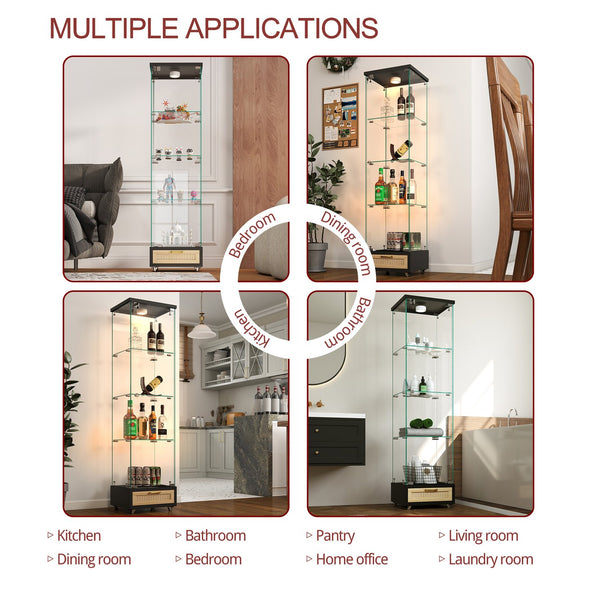 English Elm Modern Glass Display Cabinet With Led Lighting - Space-Saving Antique Storage For Living Room & Bedroom W241P268205