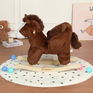 English Elm Kids Plush Rocking Horse Toddler Toy with Sound Box Hand Puppets and Secure Safety Belt W3723P374143