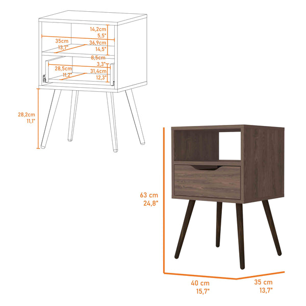 English Elm Allie Nightstand with Superior Top, Open Shelf & Drawer — Modern White-Light Oak Accent Table Brown 20 L x 18 W x 7 H B128P148650