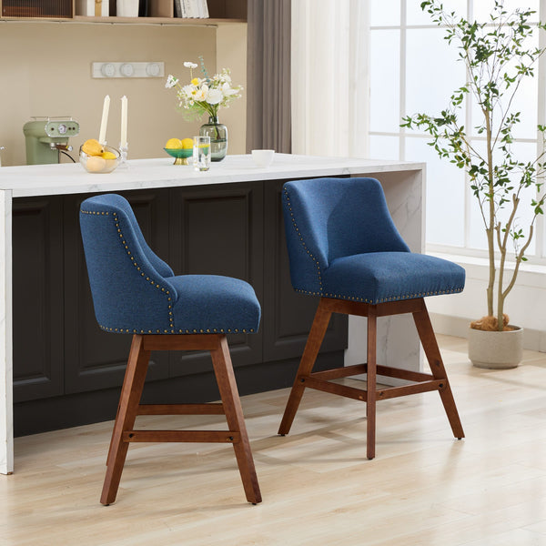 English Elm Counter Curved Back Swivel Barstool Set of 2 with Thick Foam & Steel Spring Cushion, 360° Rotation, 300lb Capacity Blue W1143P237897