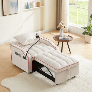 English Elm Sleeper Sofa Chair Velvet Convertible Armchair with Usb Charging for Small Spaces Beige W1359P458682