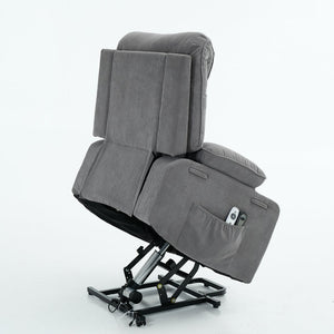 English Elm Gray Corduroy Recliner with Heated Massage, Remote & Assistive Lift, Cup Tray for Seniors Comfort W570P320447