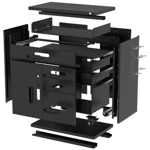 English Elm 34.3" Rolling Steel Tool Cabinet with 3 Drawers Lockable Doors and Pegboard Side Panels T2398P442674