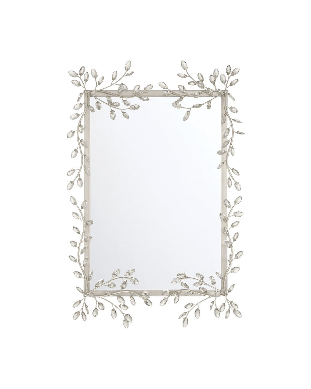 Currey & Company Forget-me-not Rectangular Mirror - Elegant Crystal-embellished Frame With Luxurious Beveled Edge Design Silver Crystal ,Metal ,Glass 1000-0162-currey-company