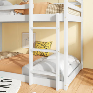 English Elm Twin Rubber Wood Floor Bunk Bed House-Shaped Design with Ladder Guardrails Sturdy Low-Profile Retreat White W504P206864