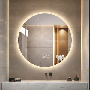 English Elm Round Led Wall Mirror with Dimming Touch Control for Bathroom Vanity or Bedroom W2071P313051