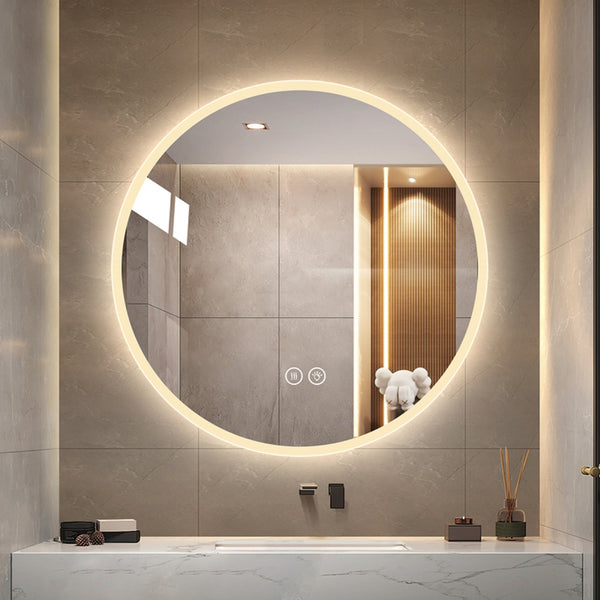 English Elm Round Led Wall Mirror with Dimming Touch Control for Bathroom Vanity or Bedroom W2071P313051