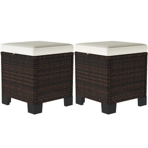 English Elm Outdoor Wicker Ottoman Set of 2 Hand Woven Pe Cube Stools for Patio or Poolside Beige,Brown T3971P443548