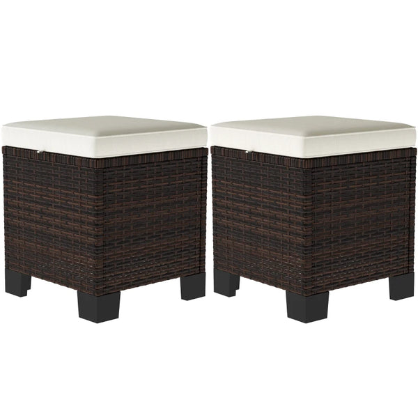 English Elm Outdoor Wicker Ottoman Set of 2 Hand Woven Pe Cube Stools for Patio or Poolside Beige,Brown T3971P443548
