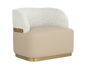 Sunpan Brinda Swivel Lounge Chair - Elegant Mid-century Design With Gold Stainless Steel Accents Cream Fabric ,Faux Leather 111446