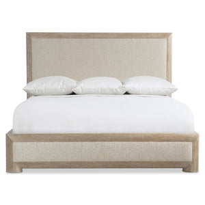 Bernhardt Bernhardt Aventura Upholstered Panel Bed With Marcona Wood Finish, B640 Fabric Insets, Casual-Trad Appeal K1906