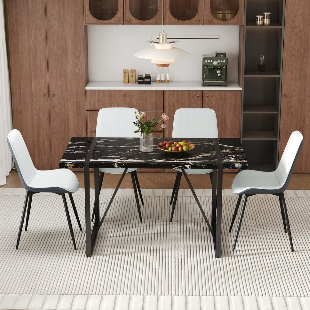 English Elm Table Modern Black Marble Mdf Dining Set With 4 Comfortable Pu Chairs - Stylish, Durable & Easy Care W1151S03404-GIGA