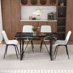 English Elm Table Modern Black Marble Mdf Dining Set With 4 Comfortable Pu Chairs - Stylish, Durable & Easy Care W1151S03404-GIGA