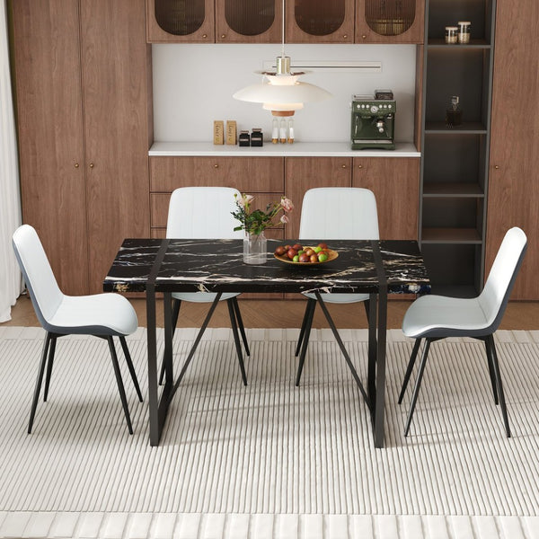 English Elm Table Modern Black Marble Mdf Dining Set With 4 Comfortable Pu Chairs - Stylish, Durable & Easy Care W1151S03404-GIGA