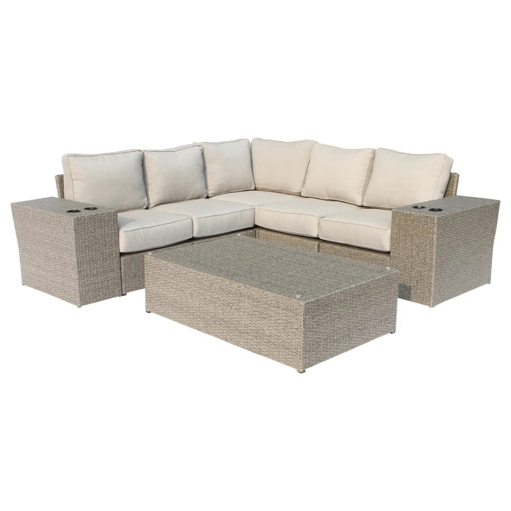 English Elm Fully Assembled 4-Seat Modular Wicker Sectional Set With Plush, Weather-Resistant Cushions & Table B120S00193