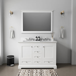 English Elm White Double Bath Vanity 48 in with White Quartz Top, Soft-Close Drawers, Chrome Faucet, Ample Storage B2731P258325