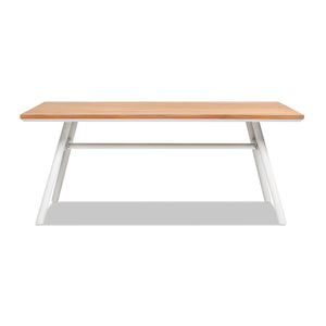 English Elm Jennifer Taylor Home - Maiden 71" 6-Seater Teak & Aluminum Patio Dining Table with Weatherproof Teak Top, White Frame B2719P245997