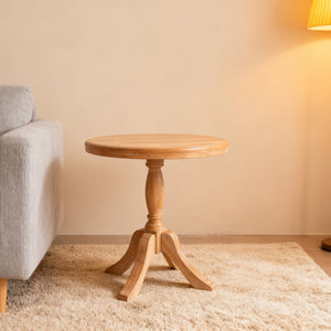 English Elm 23.6'' Round Wooden End Table with Adjustable 24.4/28.4'' Stands, Solid Wood Rustic Beige Accent Table W3426P385596