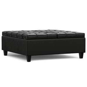 English Elm Harrison Large Square Storage Ottoman Coffee Table with Tufted Vegan Leather, Lift-Top & Seating Black B136P254711