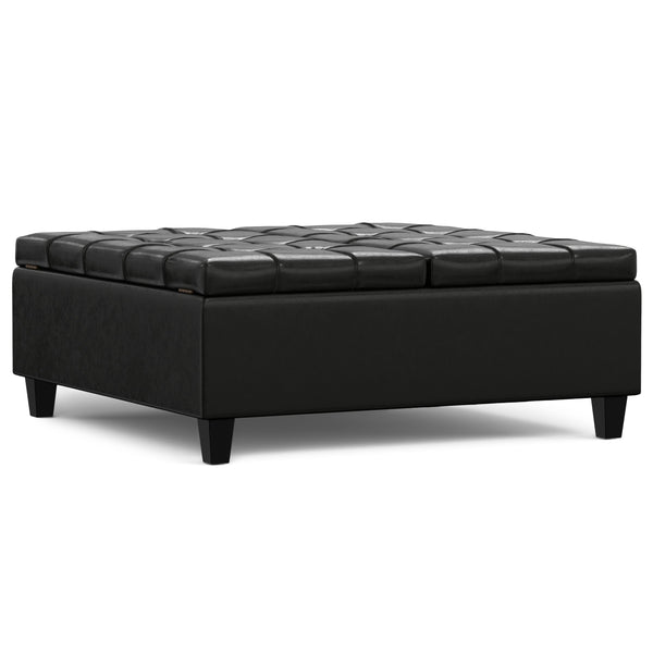 English Elm Harrison Large Square Storage Ottoman Coffee Table with Tufted Vegan Leather, Lift-Top & Seating Black B136P254711