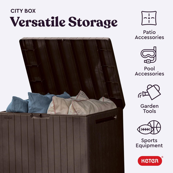 English Elm 30 Gallon Resin Deck Box Weatherproof Lockable Outdoor Patio Storage Container W2181P484988
