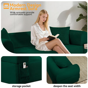 English Elm 3seater Corduroy Cloud Sofa No Assembly Pillow Soft Seating for Apartments and Living Rooms Green W3396P483187