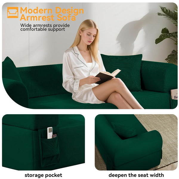 English Elm 3seater Corduroy Cloud Sofa No Assembly Pillow Soft Seating for Apartments and Living Rooms Green W3396P483187