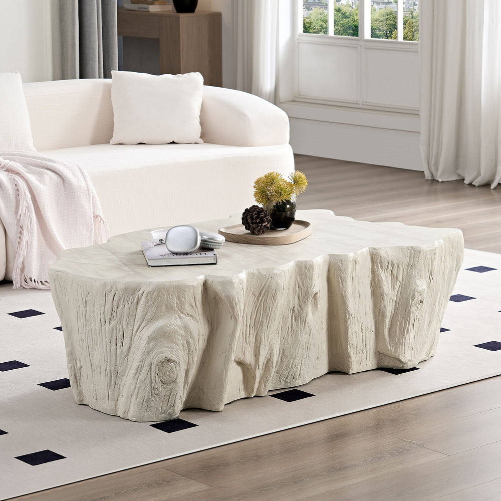English Elm 48.62 Inch Organic Sculptural Fiberglass Coffee Table Ready to Use Modern Living Room W876P401274