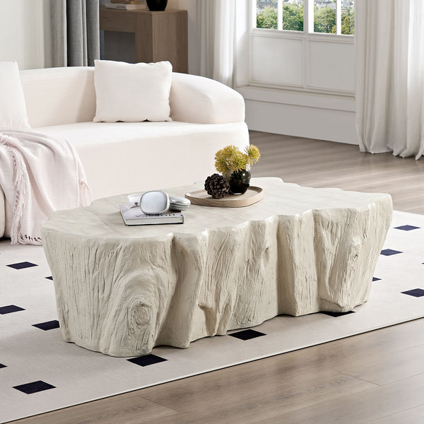 English Elm 48.62 Inch Organic Sculptural Fiberglass Coffee Table Ready to Use Modern Living Room W876P401274