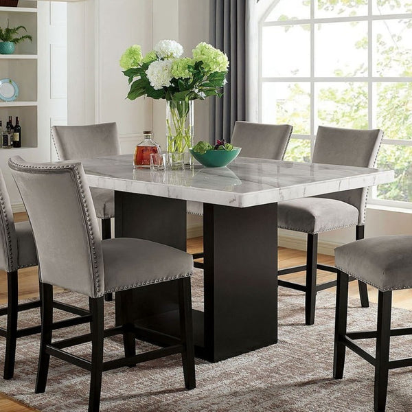 English Elm Attractive Genuine Marble Top Counter Height Dining Table Seats Six Solid Wood Base B2741S00762