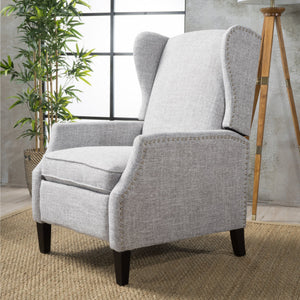 English Elm Christopher Knight Home® - Pushback Recliner Chair with Nailhead Trim and Wingback Design, Plush Fabric Comfort for Living Rooms LIGHT GREY 60760.00LGT