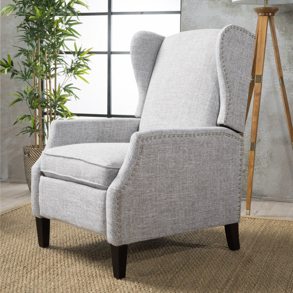 English Elm Christopher Knight Home® - Pushback Recliner Chair with Nailhead Trim and Wingback Design, Plush Fabric Comfort for Living Rooms LIGHT GREY 60760.00LGT