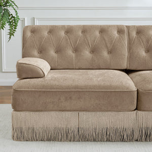 English Elm Soft Velvet Chesterfield Sofa Tufted Backrest Tassel Fringe Skirt Modular Living Room W714S01694