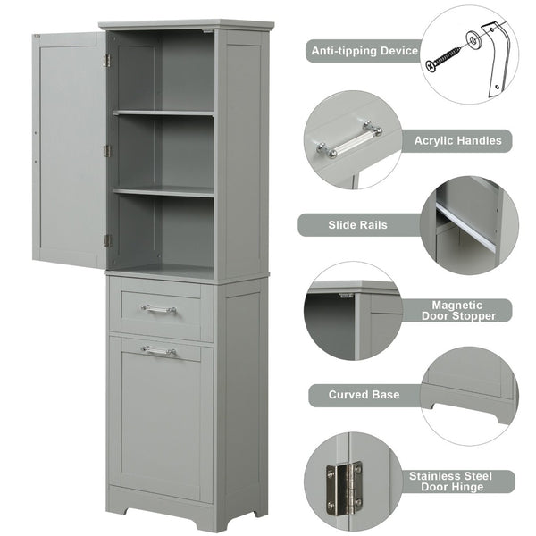 English Elm Tall Bathroom Storage Cabinet - Freestanding Grey Mdf Unit With Drawers & Adjustable Shelf For Organizing N725P206895E-GIGA