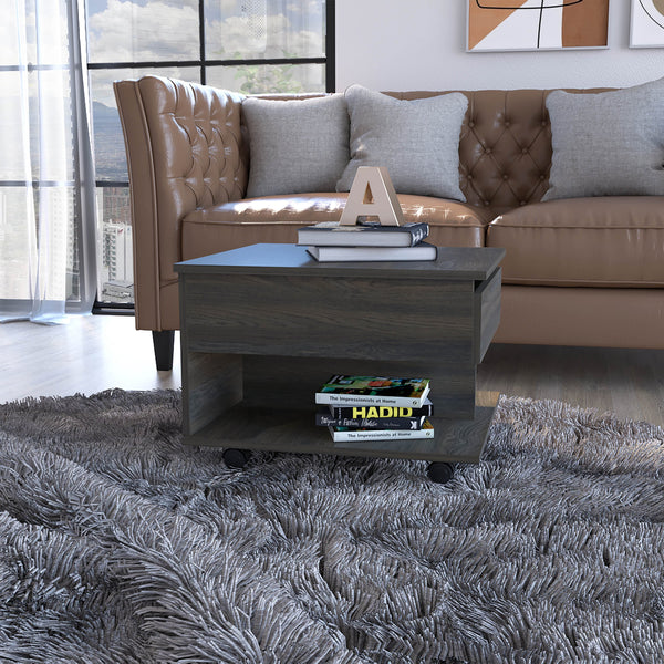 English Elm Portland Lift Top Coffee Table with Concealed Storage, Spacious Surface, Locking Wheels for Rooms Brown 26 L x 26 W x 4 H B128P148964