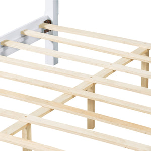 English Elm White Queen Platform Bed Solid Pine Grooved Headboard Modern Bedroom Frame N770PQ389797K