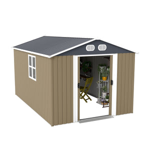 English Elm Campcraft 8x12 Outdoor Metal Storage Shed Lockable Weatherproof Backyard Tool House Brown W1598S00043