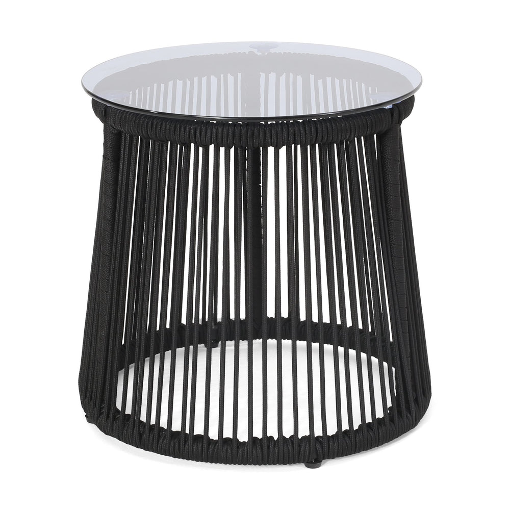 English Elm Christopher Knight Home® - MOONSTONE Modern Woven Rope Side Table with Tempered Glass Top, Black Iron Frame, Handcrafted Durable Chic 67842.00BLK