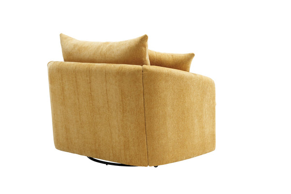 English Elm 360° 360 Swivel Oversized Chenille Armchair with Pocket Spring Seat and Three Throw Pillows Yellow W1361S00054