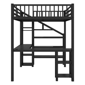 English Elm Metal Full Loft Bed with Wardrobe, LED, L-Desk & USB Ports — Space-Saving Full Size Bunk for Kids Teens Adults W2593S00008