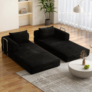 English Elm 78 Inch Corduroy Convertible Sofa Sleeper Futon with Foldable Armrests for Studio Rooms Black W5385P455023