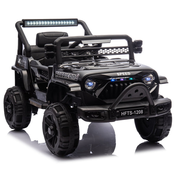 English Elm 12v Kids Electric Ride on Truck with Parental Remote Four Wheel Suspension and Led Lights Black W1578P187459